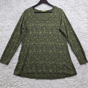 Cut Loose Shirt Women Large Green Floral Long Sleeve Pullover Stretch Goblincore